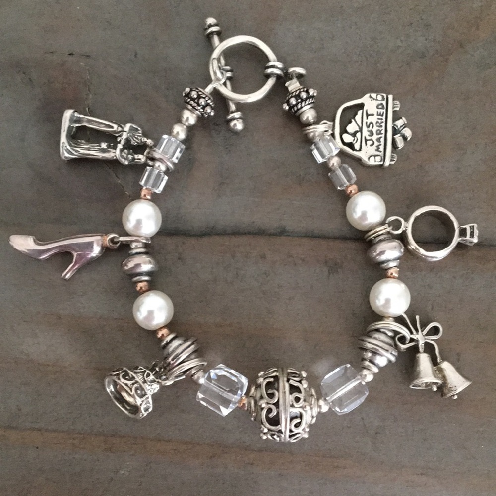 Wedding theme sterling silver charm bracelet NEW